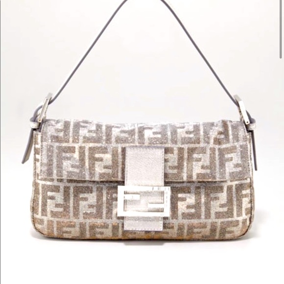 ISO VINTAGE FENDI ZUCCA baguette metallic silver glitter - Picture 2 of 3